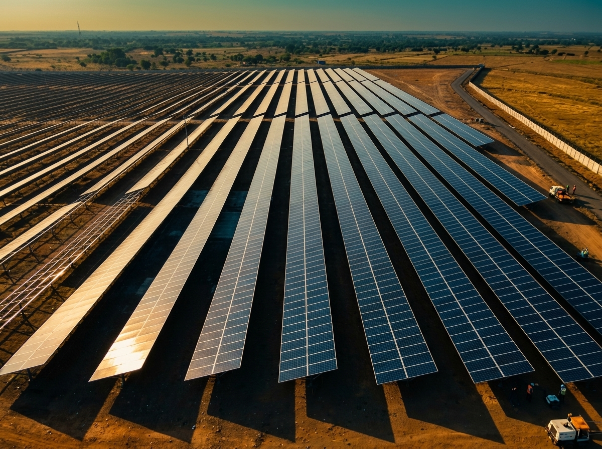 Aerial drone view of Niva Ecotech utility-scale solar farm